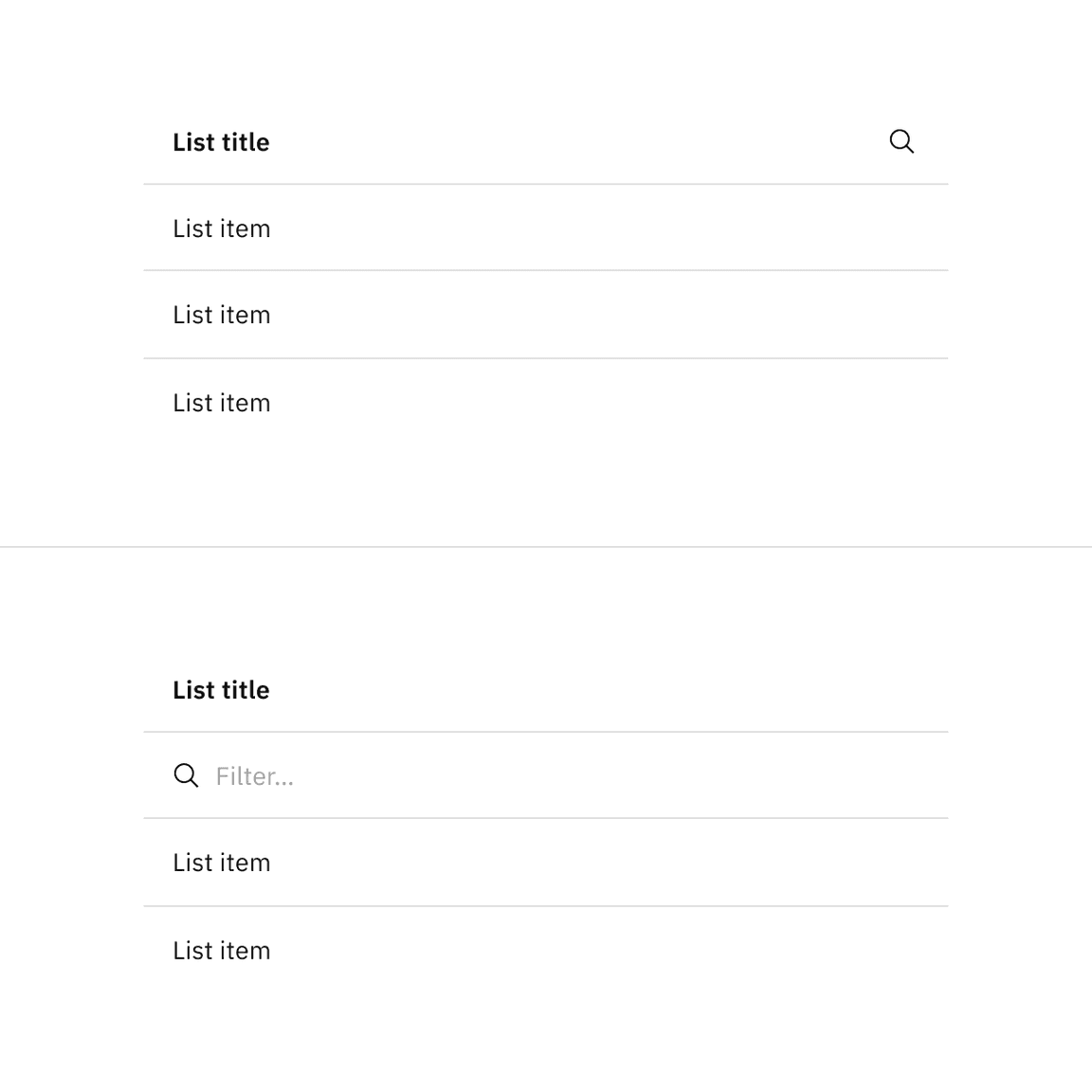 Contained list search and filtering functionality